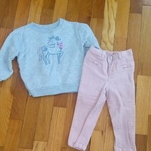 Gray Unicorn Sweatshirt and Pink Pants Set girl 2t